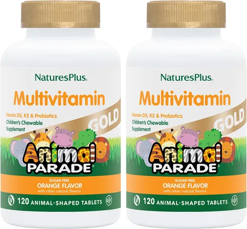 Miniatura 10 de NaturesPlus Animal Parade Gold Multivitamínico Masticables para niños, sabor a cereza, 60 tabletas masticables en forma de animal, con vitamina D3