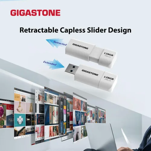 Miniatura 4 de GIGASTONE Unidad flash de 64 GB, Z60 USB 3.2 Gen 1, 100 MB/s ultrarrápida, diseño deslizante retráctil sin tapa, almacenamiento de datos, copia