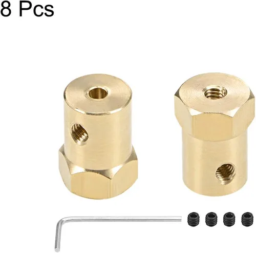 Miniatura 3 de uxcell Acoplador hexagonal de 0.118 in con motor de orificio hexagonal de latón acoplamiento flexible para ruedas de automóvil, neumáticos, motor