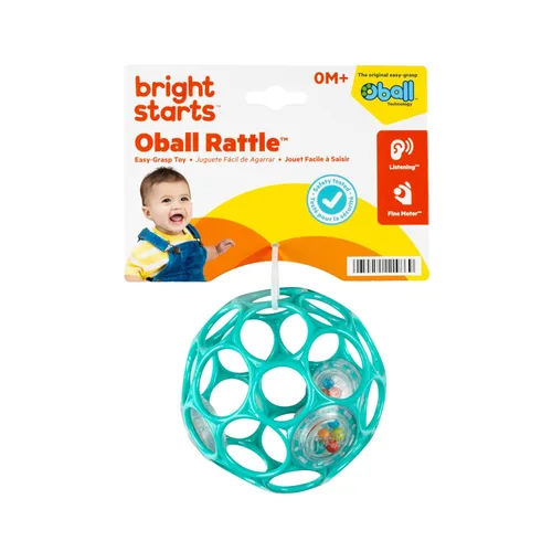 Miniatura 9 de Bright Starts Oball - Sonajero fácil de agarrar sin BPA, juguete infantil en color verde azulado, edad recién nacido y más, 4 pulgadas