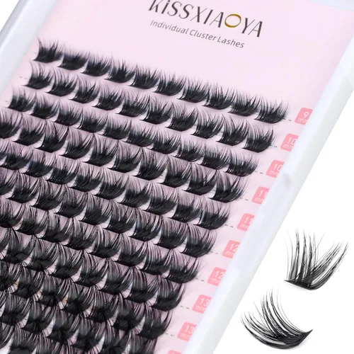 KISSXIAOYA Extensiones de pestañas en racimo, 120 pestañas postizas individuales en racimo D, 0.354-0.591 in, pestañas postizas naturales y suaves