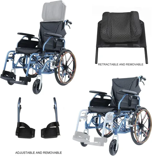 Miniatura 4 de Silla de ruedas reclinable plegable de 20 pulgadas, ruedas traseras y retrocesos elevadores y ancho del asiento de 18 pulgadas, 220 libras