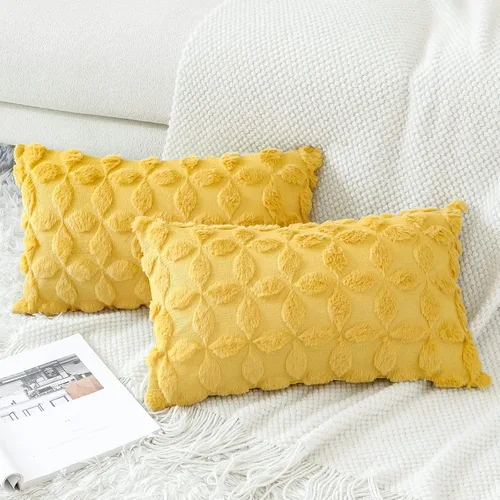 Miniatura 3 de OTOSTAR Juego de 2 fundas de almohada decorativas de terciopelo de lana suave con patrón de flores en 3D, fundas de cojín para sofá de sala