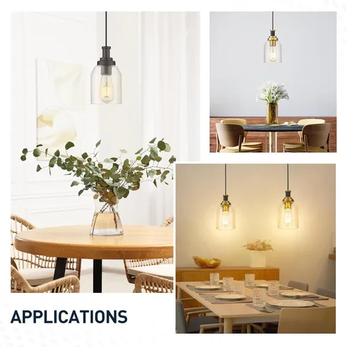 Miniatura 4 de Zeyu Lámpara Colgante Moderna de Oro, Lámpara Colgante de Vidrio de 1 Luz para Cocina y Comedor, Soporte de Vidrio Transparente, Acabado en Negro