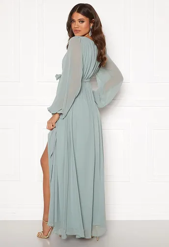 Miniatura 2 de SOLODISH Vestido de dama de honor de manga larga para mujer con abertura de gasa, vestido formal de noche