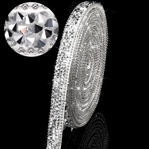 Miniatura 17 de Hicarer 3 yardas de cintas de diamantes de imitación de resina para boda, cinta autoadhesiva de diamantes de cristal, rollo de cinta de resina