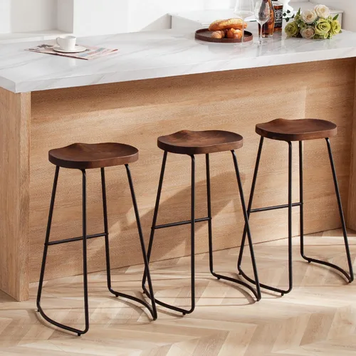 Miniatura 23 de HeuGah Juego de 2 taburetes de bar, taburetes de bar de 26" de altura de mostrador con pata de metal, taburetes de bar rústicos sin respaldo