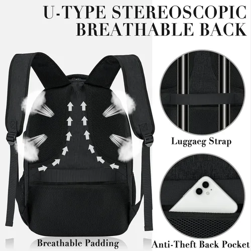 Miniatura 3 de Mochila para portátil de viaje, mochilas escolares extra grandes de 17 pulgadas para niños y niñas adolescentes, mochila negra resistente al agua