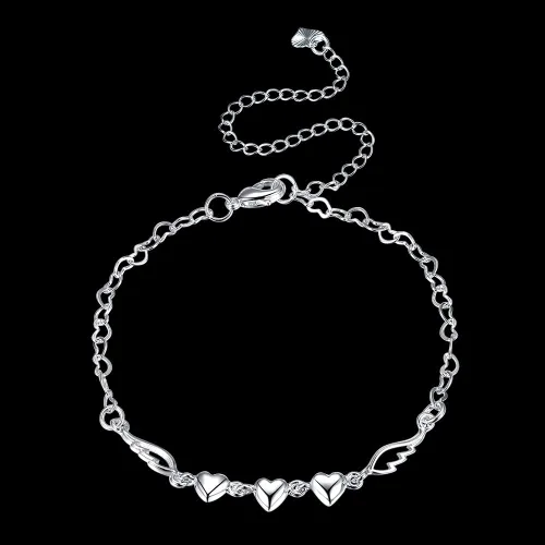 Miniatura 7 de Joyería de moda 925 plata esterlina amor corazón alas ángel cadena tobillera, Plata