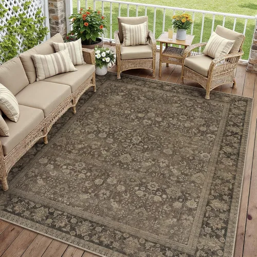 Miniatura 102 de HUGEAR 8x10 Alfombras lavables a máquina color marrón para pasillo, alfombra grande de área interior, alfombra de acento floral, alfombra de pelo