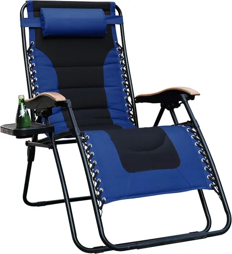 Miniatura 8 de PHI VILLA Silla XL de gravedad cero de gran tamaño, acolchada, reclinable, de gran tamaño, con soporte para tazas, soporta 350 libras (gris)