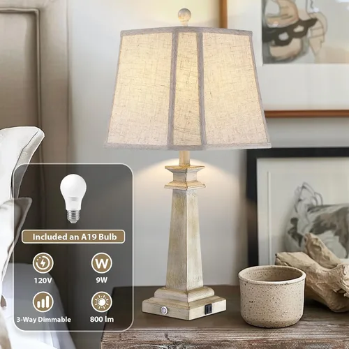 Miniatura 5 de Lámpara de mesa de 27.5 pulgadas para dormitorio, lámpara táctil regulable de 3 vías para mesita de noche, lámpara de mesa de granja para sala