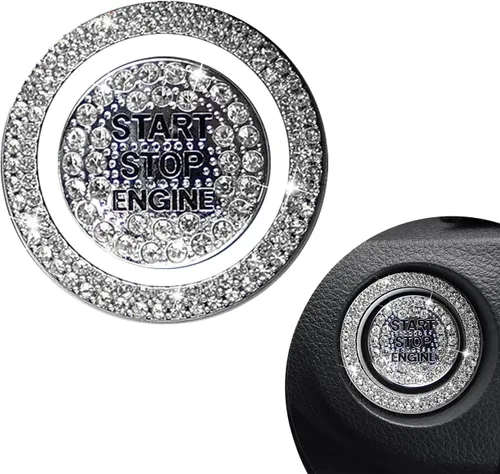 2 calcomanías para anillo exterior de un botón de arranque de automóvil, diamantes de imitación brillantes que protegen completamente el botón,