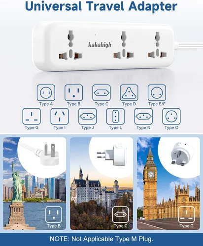 Miniatura 2 de Kit de adaptador de enchufe de viaje europeo con puertos USB, cable de extensión universal de 5 pies, de EE.UU. a europeo, adaptador de enchufe