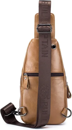 Miniatura 3 de Hebetag Bolso bandolera de cuero casual para hombres y mujeres, para viajes al aire libre, senderismo, campamento, hombro, pecho