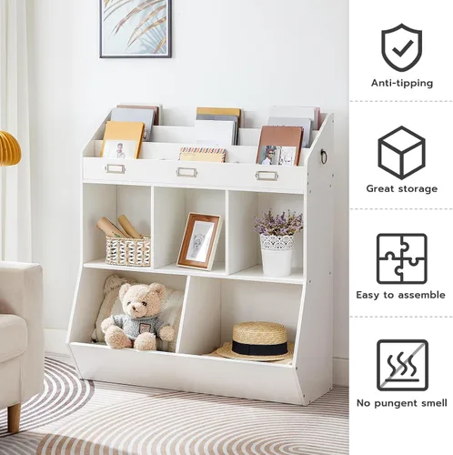 Miniatura 5 de HOOBRO Estantería para niños, organizador de juguetes y almacenamiento, estantería para niños, 5 compartimentos y 3 estantes de 3 capas, cabecera