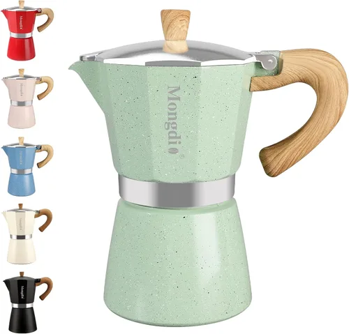 Miniatura 23 de Mongdio Cafetera de café expreso Moka Pot, cafetera cubana, cafetera de estufa Moka Italian Espresso Greca, cafetera percoladora, 3 tazas de Negro