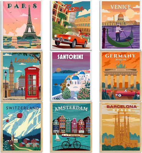 Miniatura 7 de Outus Juego de 9 pósteres de arte vintage del parque nacional, arte de la naturaleza y la montaña, juego de impresiones abstractas de viaje sin