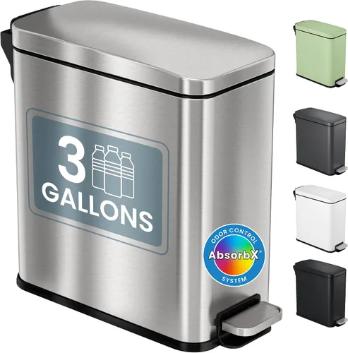 iTouchless SoftStep - Cubo de basura delgado de 3 galones con filtro de olor y cubo interior extraíble, pedal de 11 litros, cubo de basura pequeño