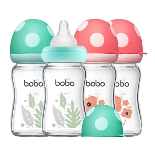 Miniatura 59 de YOHKOH Biberón de vidrio natural con pezón de flujo lento de nivel 1, biberones anticólicos para recién nacidos, botella de vidrio de cuello ancho