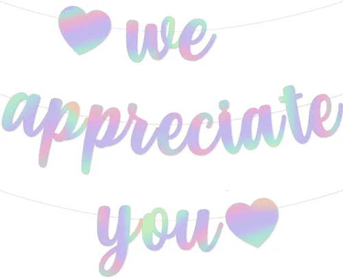 Miniatura 6 de Cartel con texto en inglés "We Appreciate You" con purpurina negra de agradecimiento a los empleados, maestros, doctores, enfermeras, personal, Negro