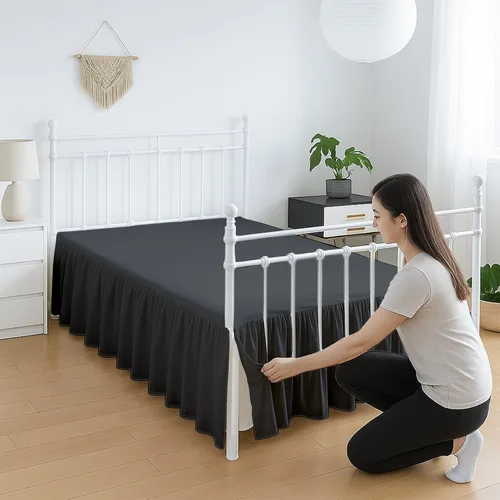 Miniatura 9 de Faldón de cama de microfibra premium con volantes para cama Queen, caída de 12 pulgadas con esquinas divididas, falda de cama suave sin arrugas