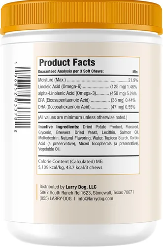 Miniatura 9 de Larry - Aceite de salmón para piel y pelaje de perros, suplementos para perros para picazón en la piel y alivio de alergias, Omega 3, 4, DHA y EPA