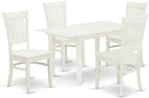 East West Furniture NOVA5-LWH-W - Juego de mesa de comedor de 5 piezas, incluye una mesa de cocina rectangular con hojas de mariposa y 4 sillas de