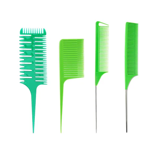 Miniatura 10 de Juego de peines para peinar el cabello, peine profesional de cola de rata, peine de metal para teñir, peine de aluminio para peluquería y uso 4 Pcs