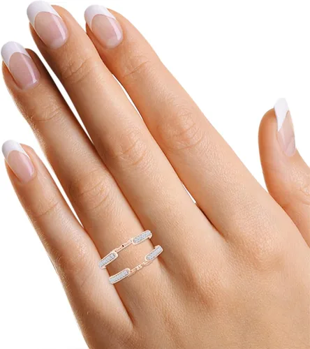 Miniatura 7 de SAVEARTH DIAMONDS Anillo de protección de catedral de grano de muissanita de corte redondo creado en laboratorio de 13 quilates en oro de 14