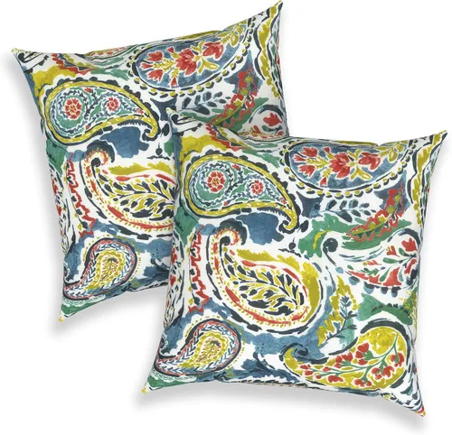 Miniatura 76 de Juego de 2 almohadas para exteriores de 16 x 16 pulgadas, repelentes al agua con interiores, para muebles de patio, hogar, jardín, geometría bohemia