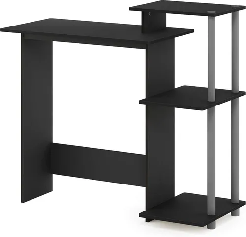 Miniatura 7 de Furinno Efficient Home - Escritorio para computadora portátil/laptop con estantes cuadrados, color negro/gris