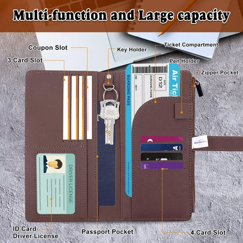 Miniatura 2 de Cartera de viaje con bloqueo RFID multiuso para pasaporte, Marrón, Classic