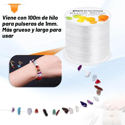 Miniatura 4 de Paxcoo Cordón elástico de 0.039 in para hacer joyas y hacer pulseras, color blanco