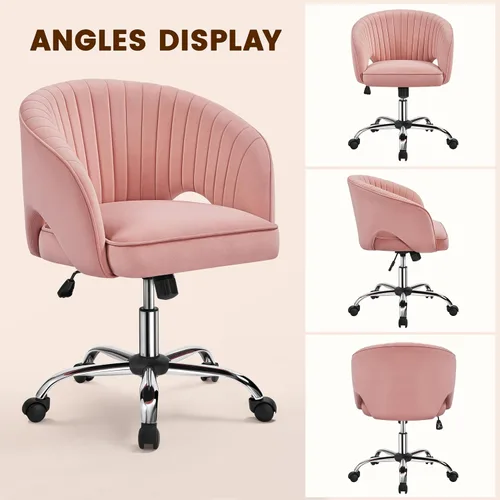 Miniatura 8 de Topeakmart Moderna silla de terciopelo para tocador, silla de escritorio de maquillaje, sillón ajustable con respaldo de barril copetudo para sala