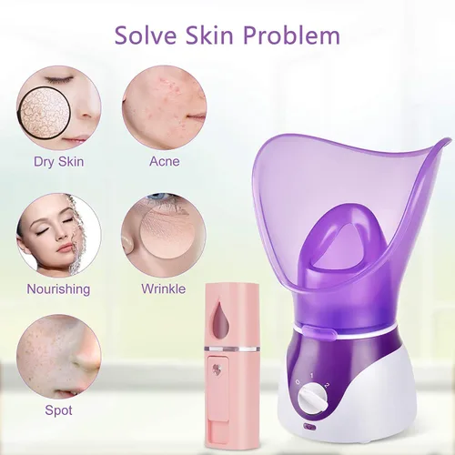 Miniatura 5 de Vaporizador facial - Vaporizador facial nano iónico para limpieza profunda, juego de humidificador facial de niebla caliente para mujeres y hombres