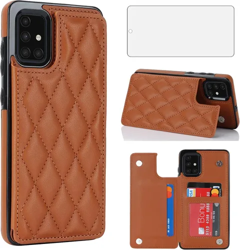 Asuwish Funda de teléfono para Samsung Galaxy A51 4G Funda tipo cartera con protector de pantalla de vidrio templado y soporte de tarjeta de crédito