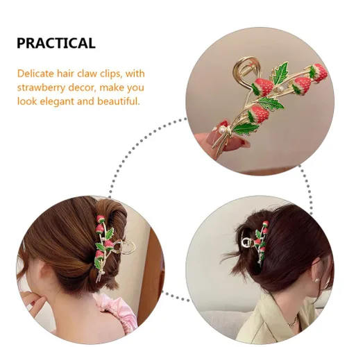 Miniatura 8 de FRCOLOR Pinzas para el cabello con estilo de fresa, decoración de fresa, pinzas de metal antideslizantes y elegantes