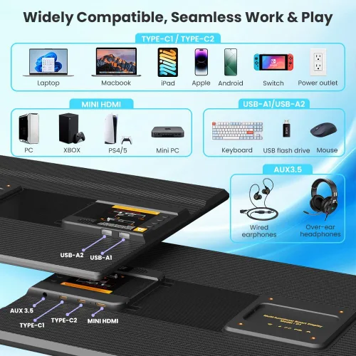 Miniatura 8 de Hyangin Monitor portátil grande de 24 pulgadas para laptop, pantalla portátil de 1080P FHD 100Hz, 125% sRGB IPS con soporte ajustable para laptop