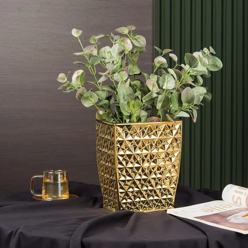 Miniatura 7 de Bote de basura cuadrado de cerámica dorado para cocina, papelera, contenedor de basura para baño, dormitorio, cocina, oficina en casa y habitación