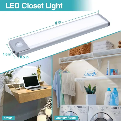 Miniatura 4 de Luz para debajo del gabinete con sensor de movimiento de 10 pulgadas, 7000 K, 1500 mAh, USB-C, recargable, magnética, inalámbrica, instalación sin