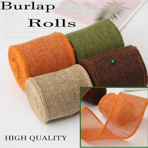 Miniatura 3 de Rollos de cinta de arpillera, cinta de arpillera natural, naranja, marrón, verde oliva, yute, para decoración de manualidades de Navidad, boda