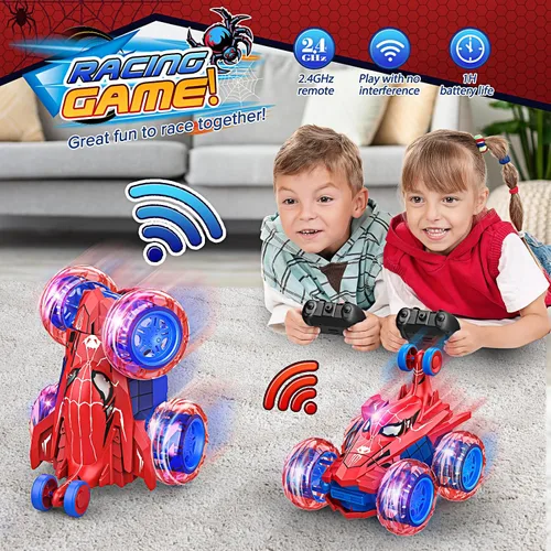 Miniatura 3 de Coche de control remoto para niños de 4 a 12 años, auto RC recargable con 360 vueltas 4WD, juguetes divertidos al aire libre para niños, regalos