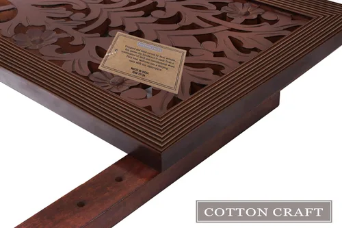 Miniatura 5 de COTTON CRAFT Cabecero de madera maciza resistente, compatible con todos los marcos de cama, diseño intrincado tallado a mano de Rajasthan - Marrón