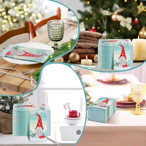 Miniatura 7 de 200 servilletas de Navidad para invitados, gnomos, toalla de mano desechable de Navidad para baño, papel para el hogar, Navidad, invierno