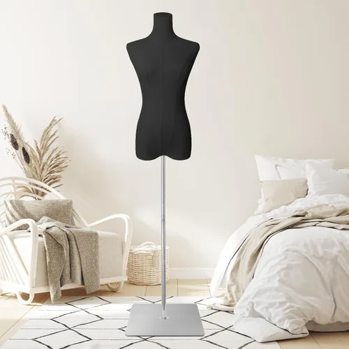 Miniatura 8 de Maniquí de forma de vestido para coser femenino de tela de lino negro con altura ajustable desmontable de 50 a 70 pulgadas, soporte de metal de alta