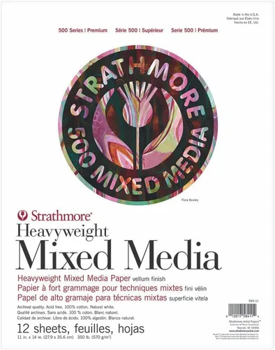 Strathmore 500 Series - Bloc de medios mixtos pesado, 12 hojas, 62584110, 11 x 14, color blanco