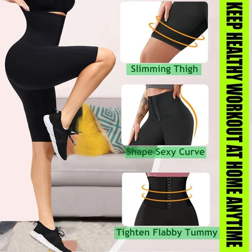 Miniatura 3 de huiming Pantalones cortos de sauna para mujer, cintura alta, entrenamiento de cintura estomacal, leggings adelgazantes, pantalones moldeadores