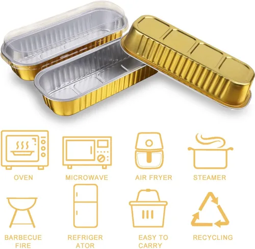 Miniatura 3 de 100 juegos de mini moldes para pasteles con tapas, mini moldes para pan, moldes rectangulares de aluminio para hornear, recipientes para ramequines