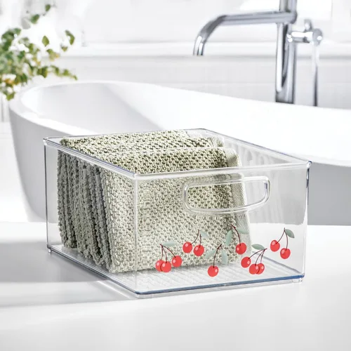 Miniatura 5 de iDesign Bathroom Organizer Bin, Decorative Print - Stackable Plastic Storage Basket for Makeup & Vanity Organization - Clear/Red